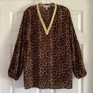 Michael Kors Animal Print V Neck Tunic w/ Gold Trim - Size X-Large